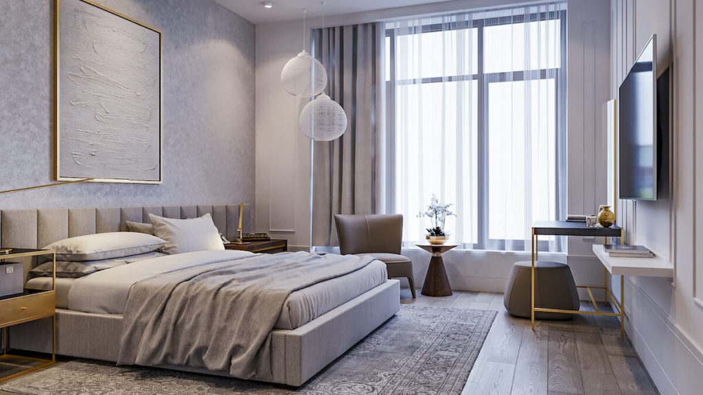 Calming gray master bedroom design 1